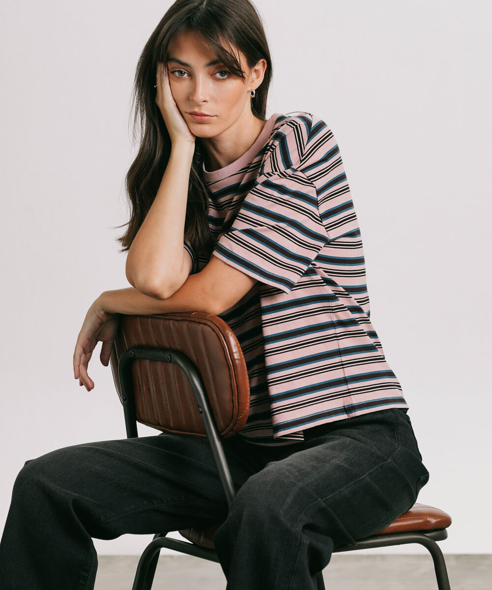 Women's Western Wear Pink Yarn Dyed T-Shirt