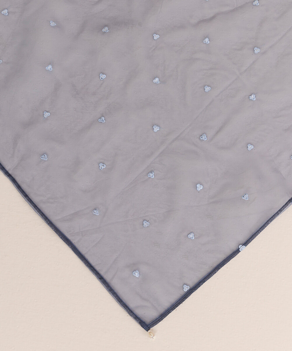 Blended Organza Blue Embroidered Dupatta