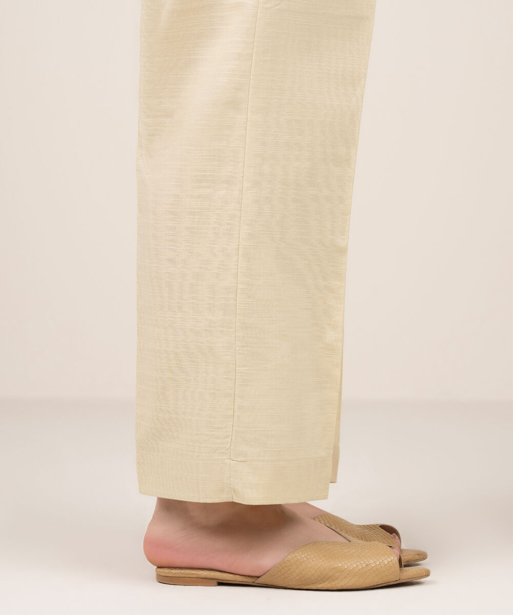 Women's RTW Khaddar Solid Beige Straight Pants