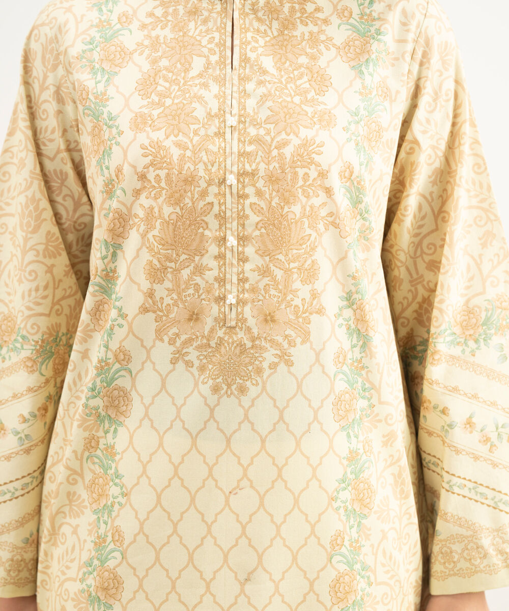 Women's Unstitched Lawn Printed Yellow 3 Piece Suit