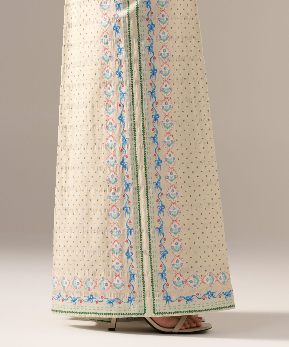Women's RTW Seersucker Printed Beige Flared Pants