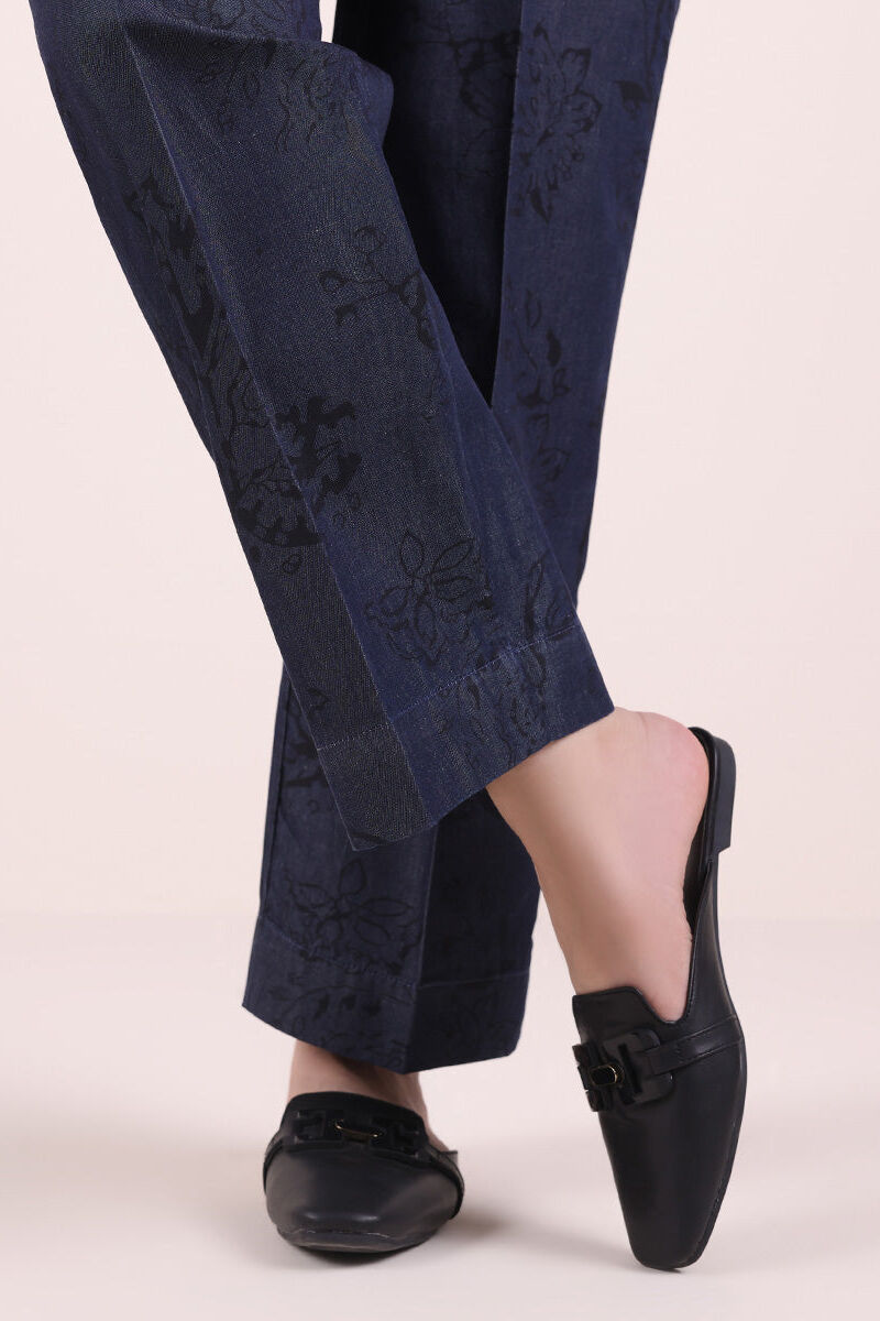 Printed Denim Straight Pants