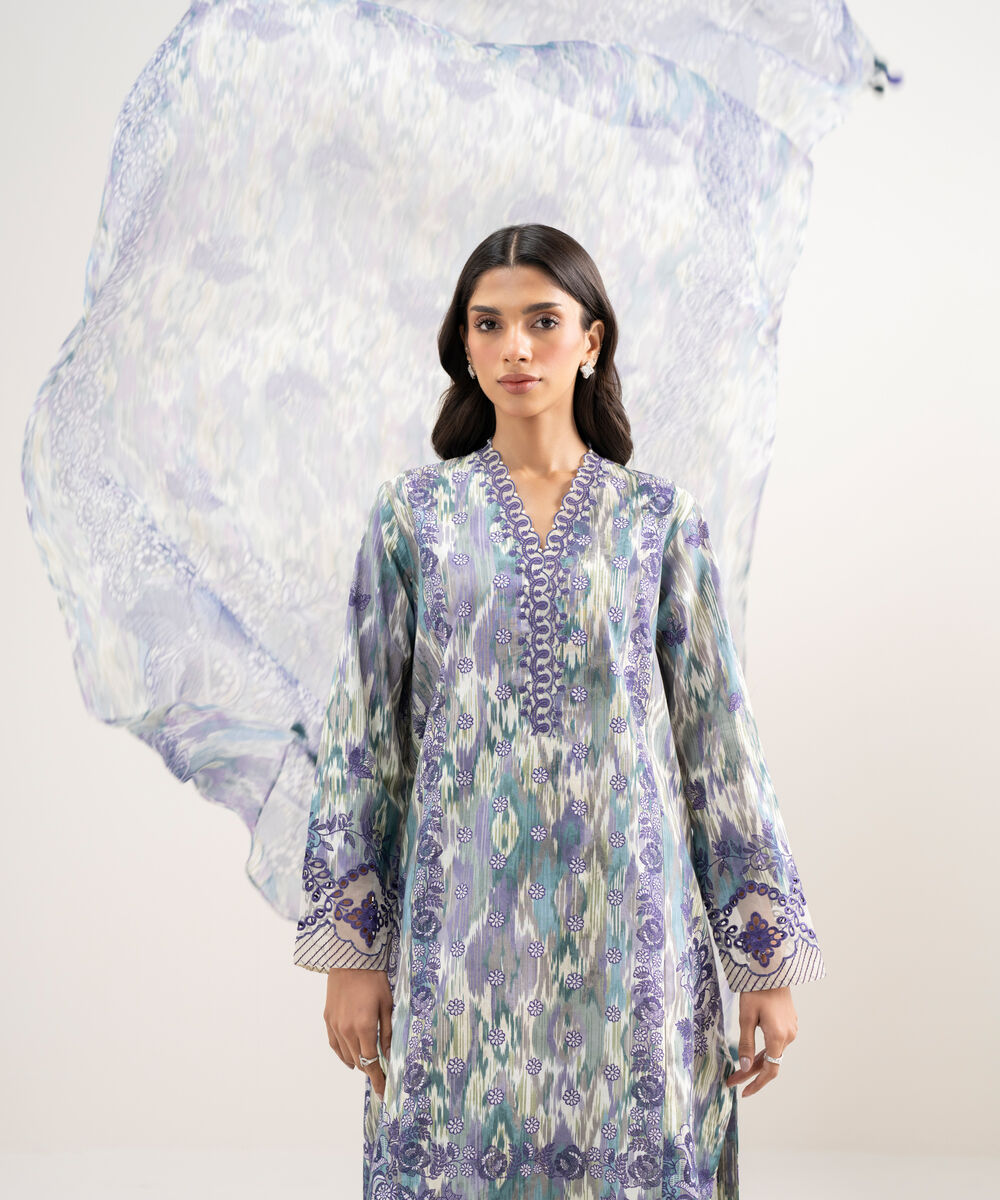 Women's Unstitched Lawn Embroidered Purple 3 Piece Suit