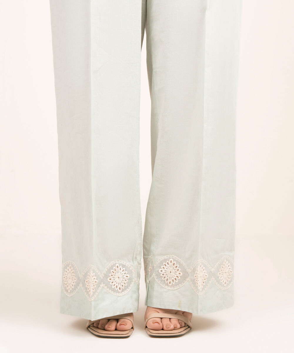 Women's RTW Self Jacquard Embroidered Green Culottes