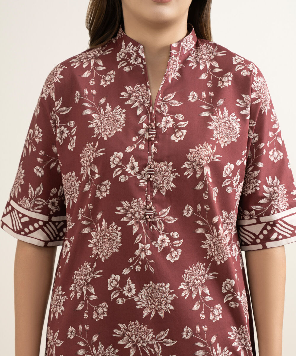 Women's Unstitched Lawn Printed Red 3 Piece Suit