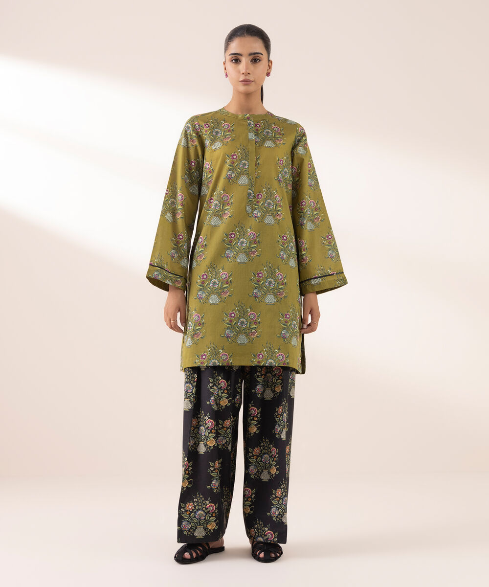 Women's RTW Lawn Green Printed A-Line Shirt