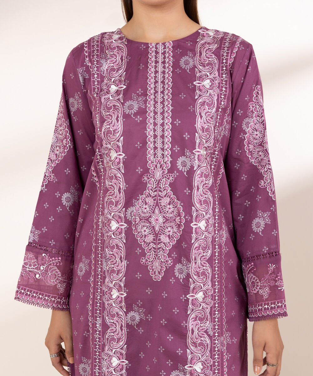 Women's RTW Lawn Purple Embroidered A-Line Shirt