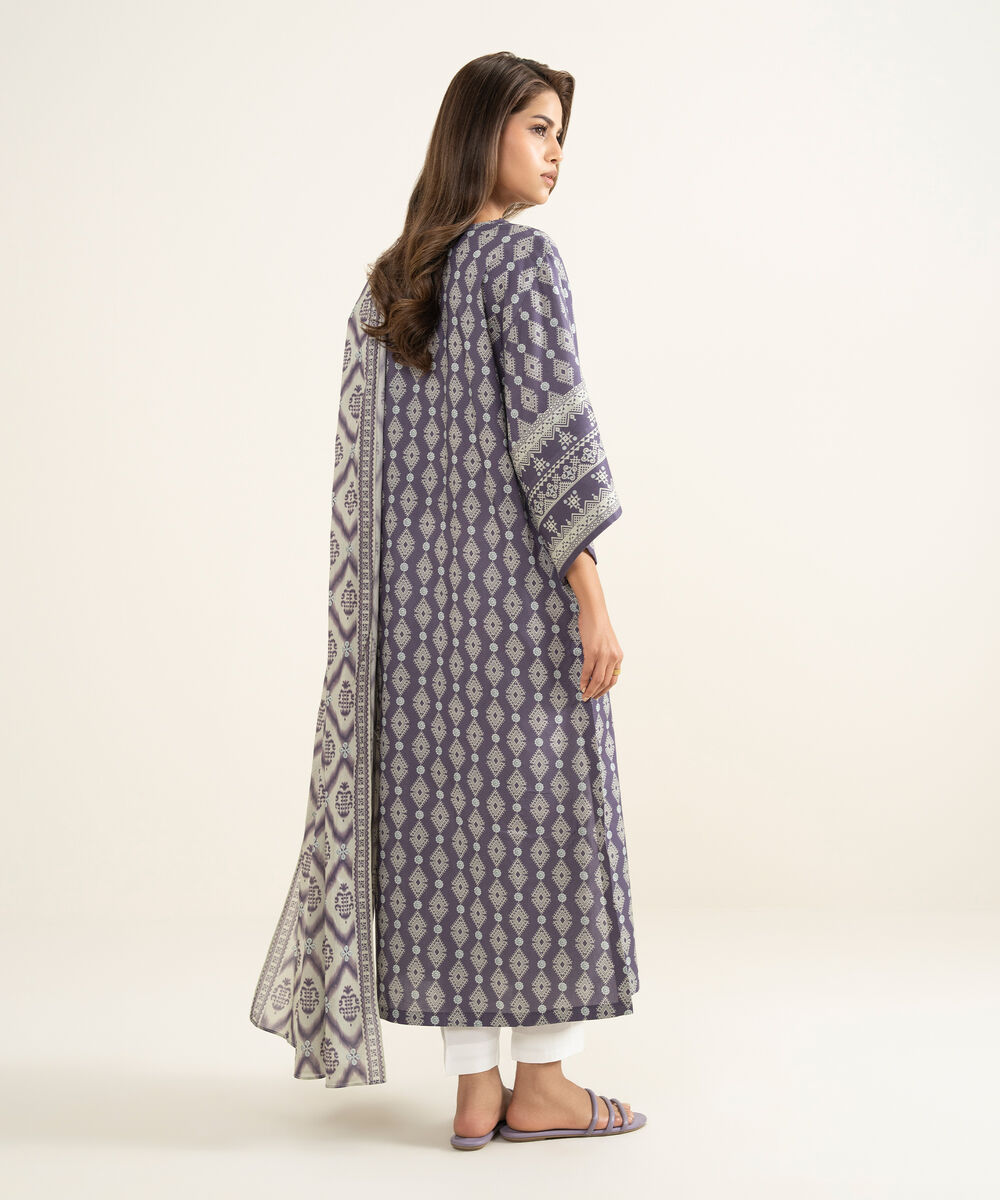 Women's Unstitched Lawn Printed Purple 2 Piece Suit