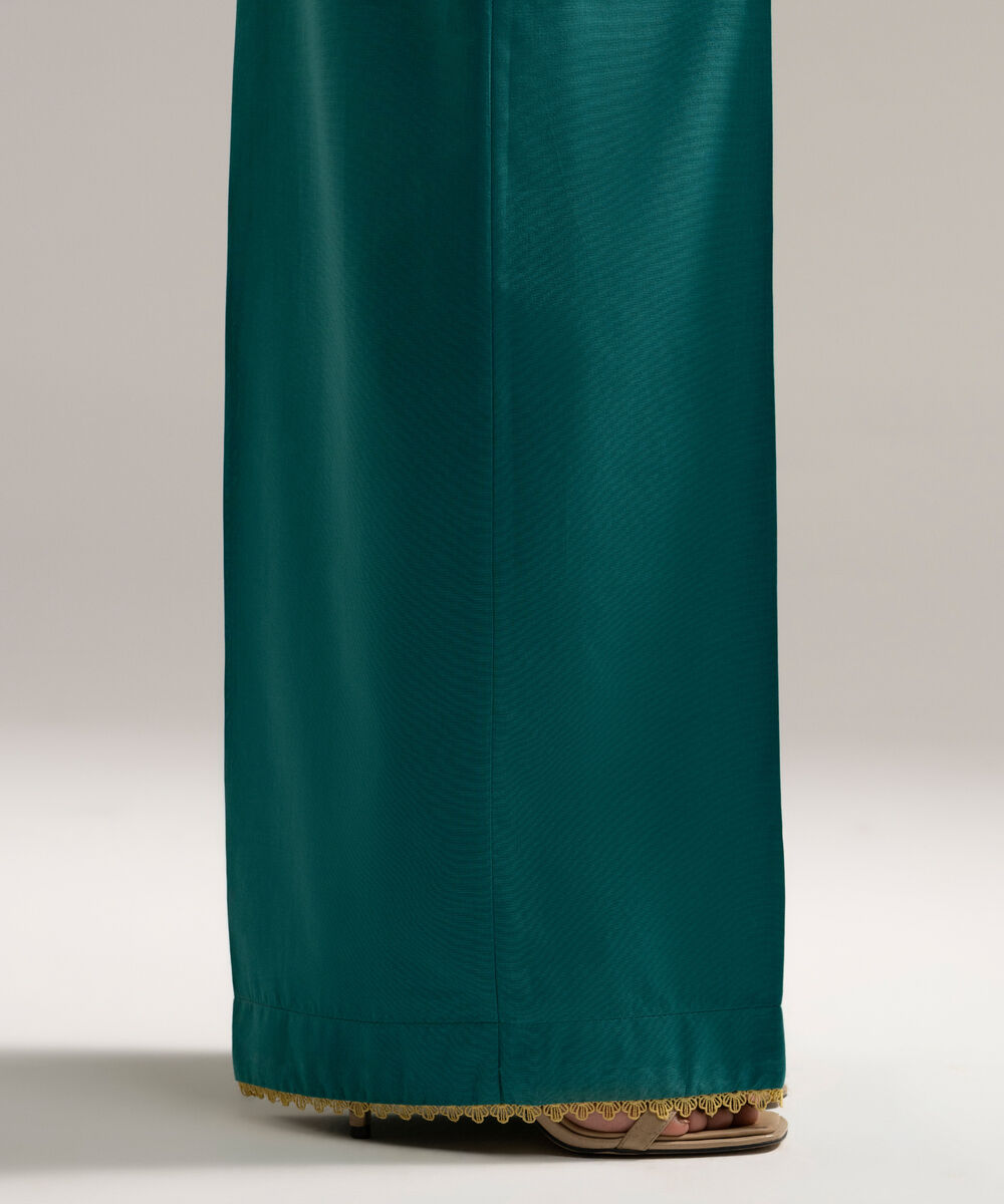 Women's RTW Cambric Solid Green Farshi Shalwar