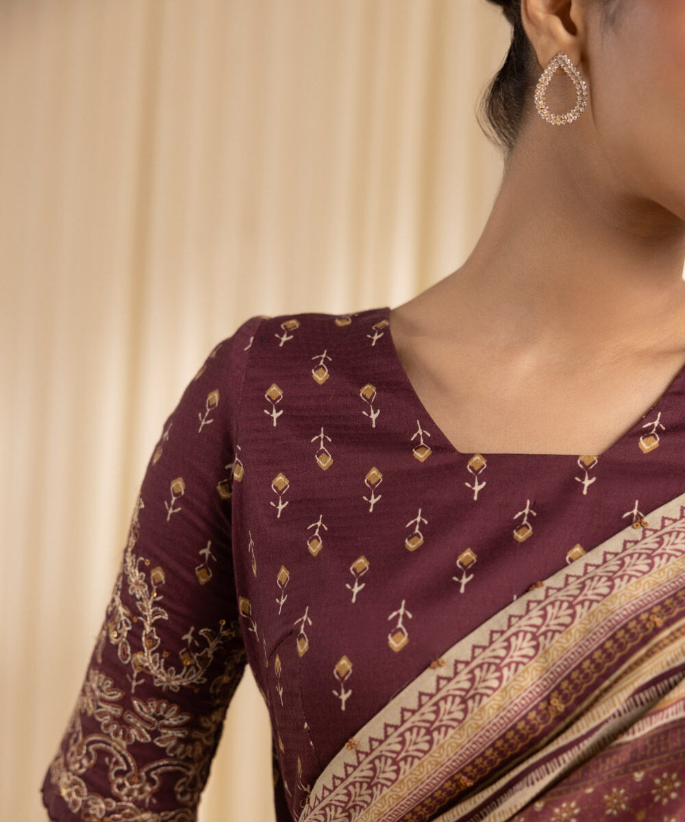 Women's Embroidered Dobby Red Saree