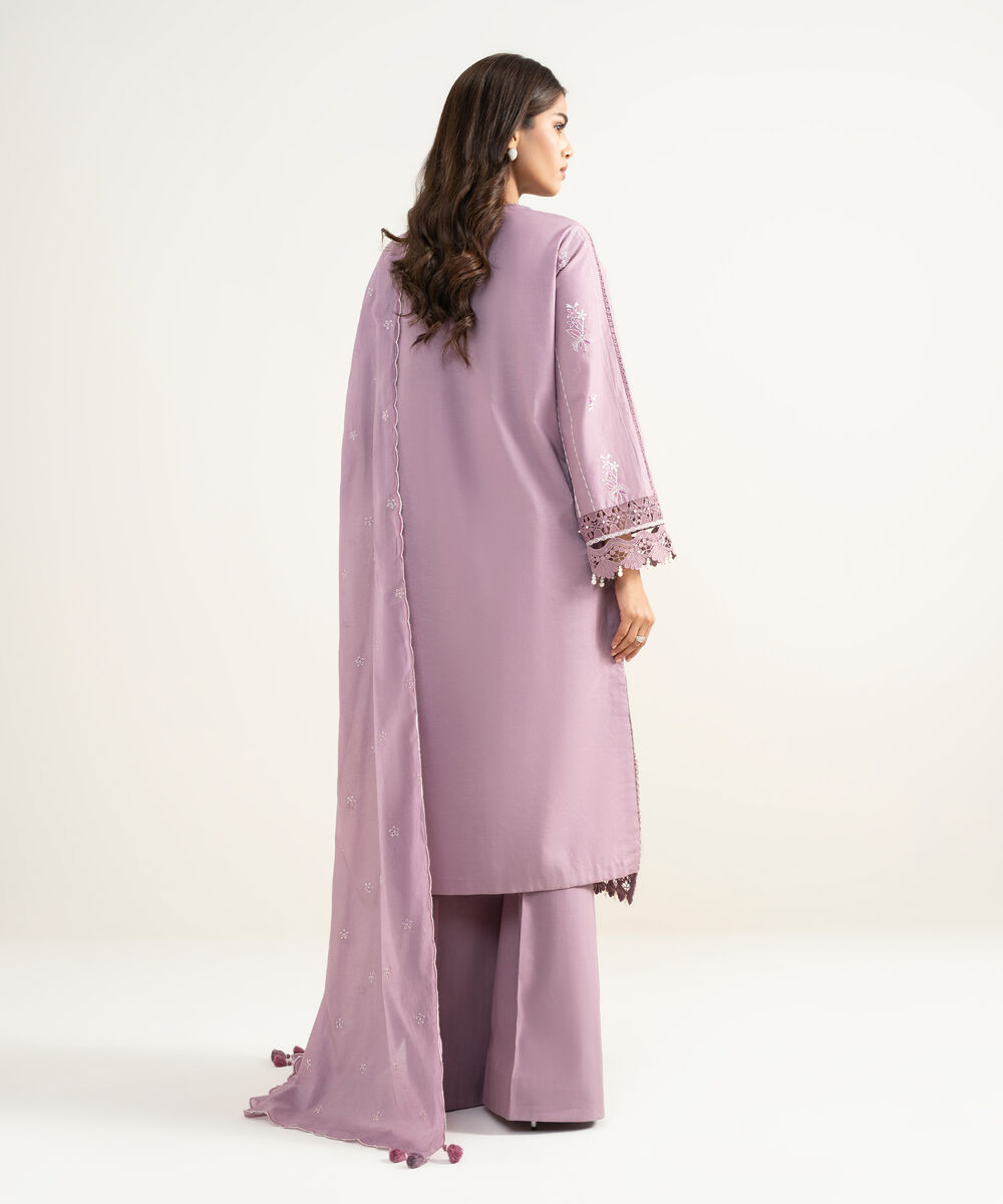 Women's Unstitched Textured Lawn Embroidered Purple 3 Piece Suit