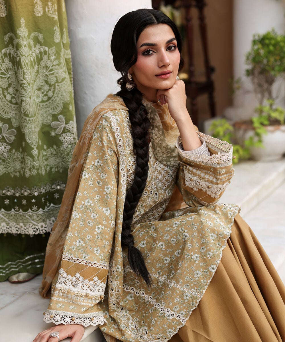 Women's Unstitched Lawn Embroidered Yellow 3 Piece Suit
