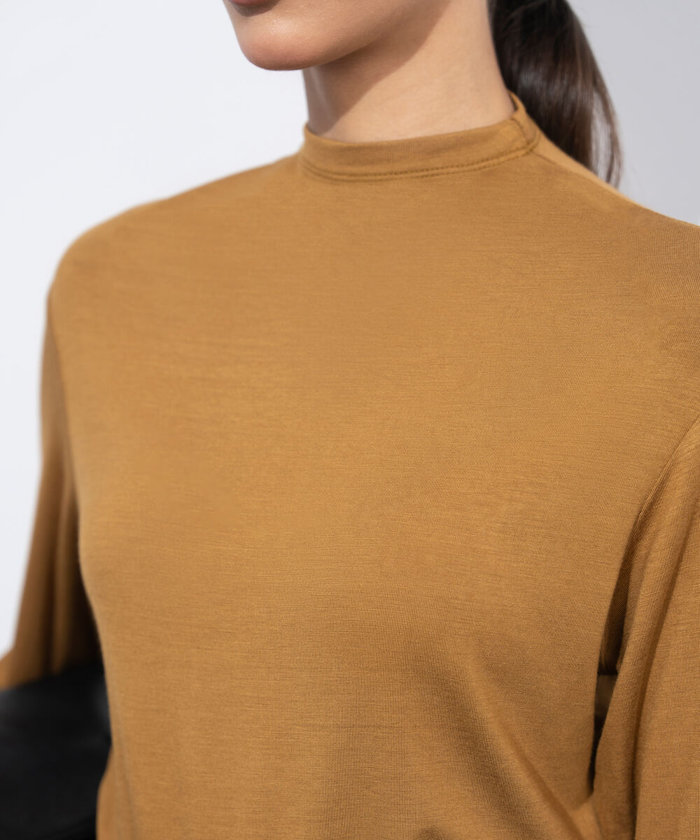 Women's Western Wear Mustard High Neck Fitted Top