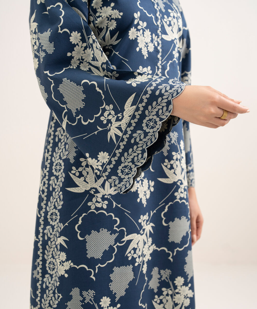 Women's Unstitched Lawn Printed Blue 3 Piece Suit