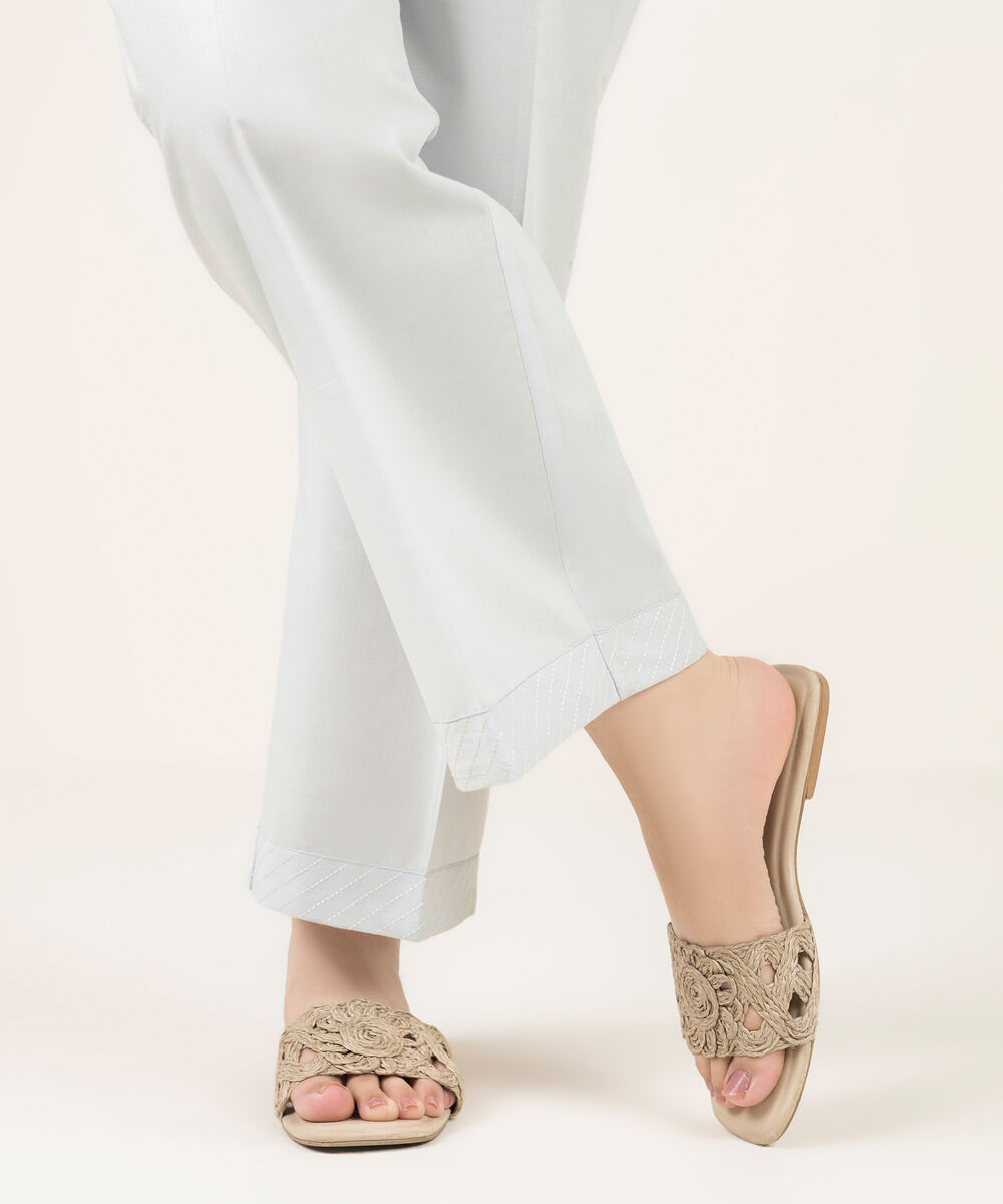 Women's RTW Cambric Embroidered Ice Blue Straight Pants