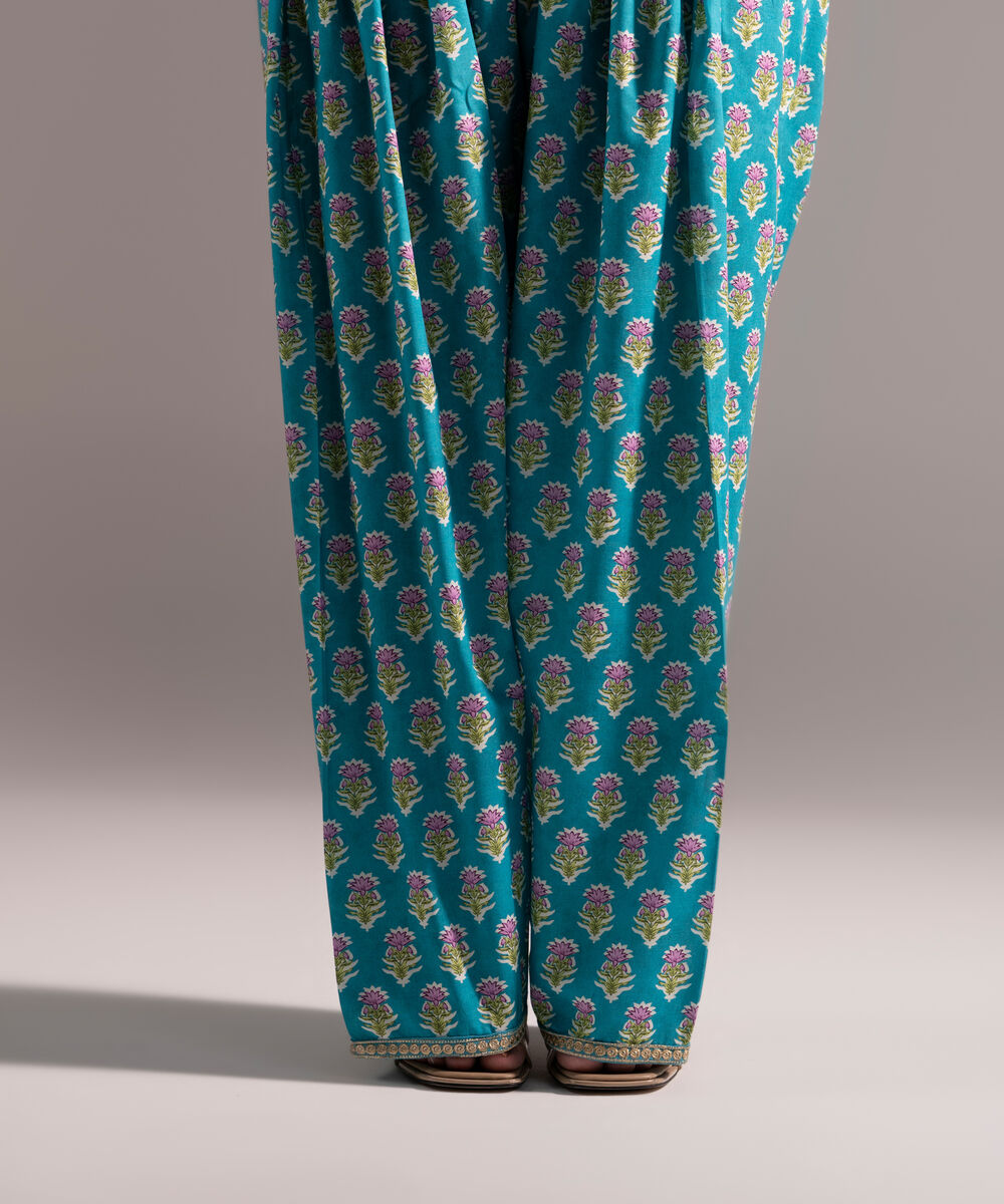 Women's RTW Cambric Embroidered Turquoise Shalwar
