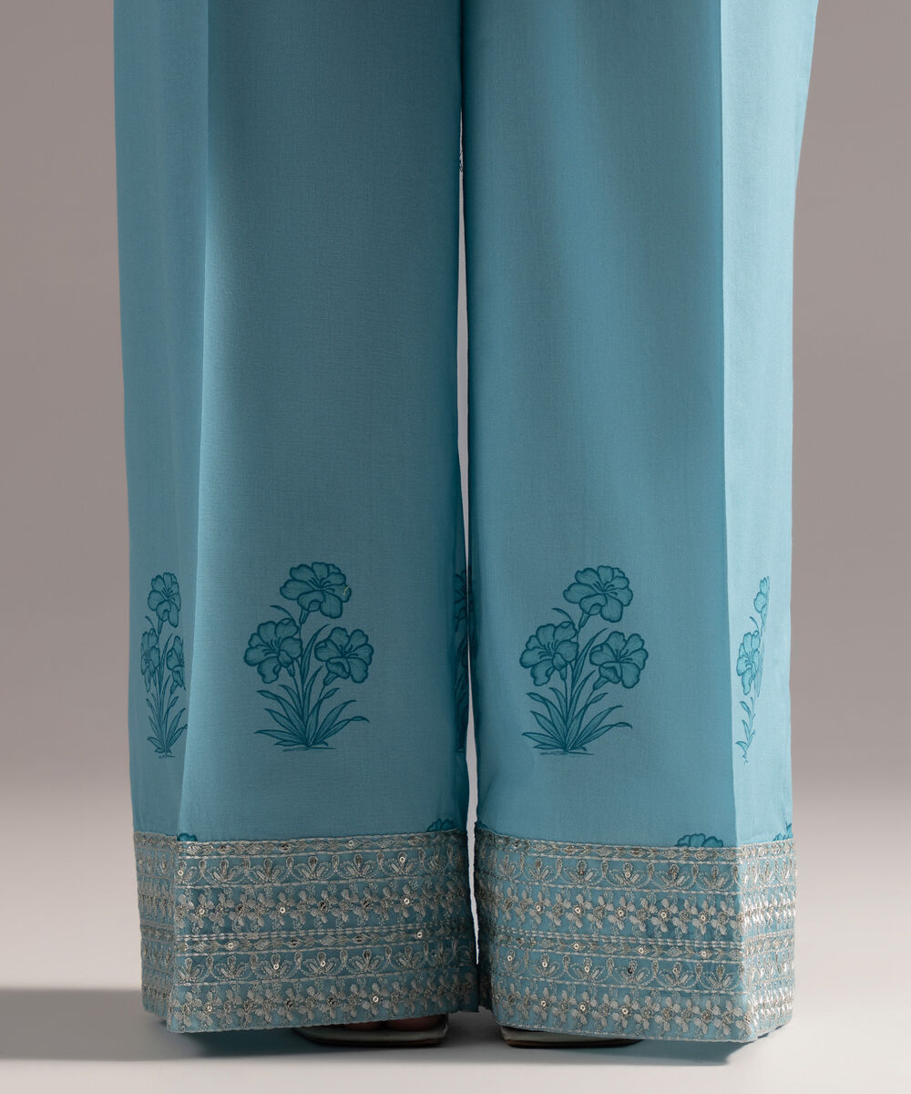 Women's RTW Cambric Embroidered Blue Flared Pants
