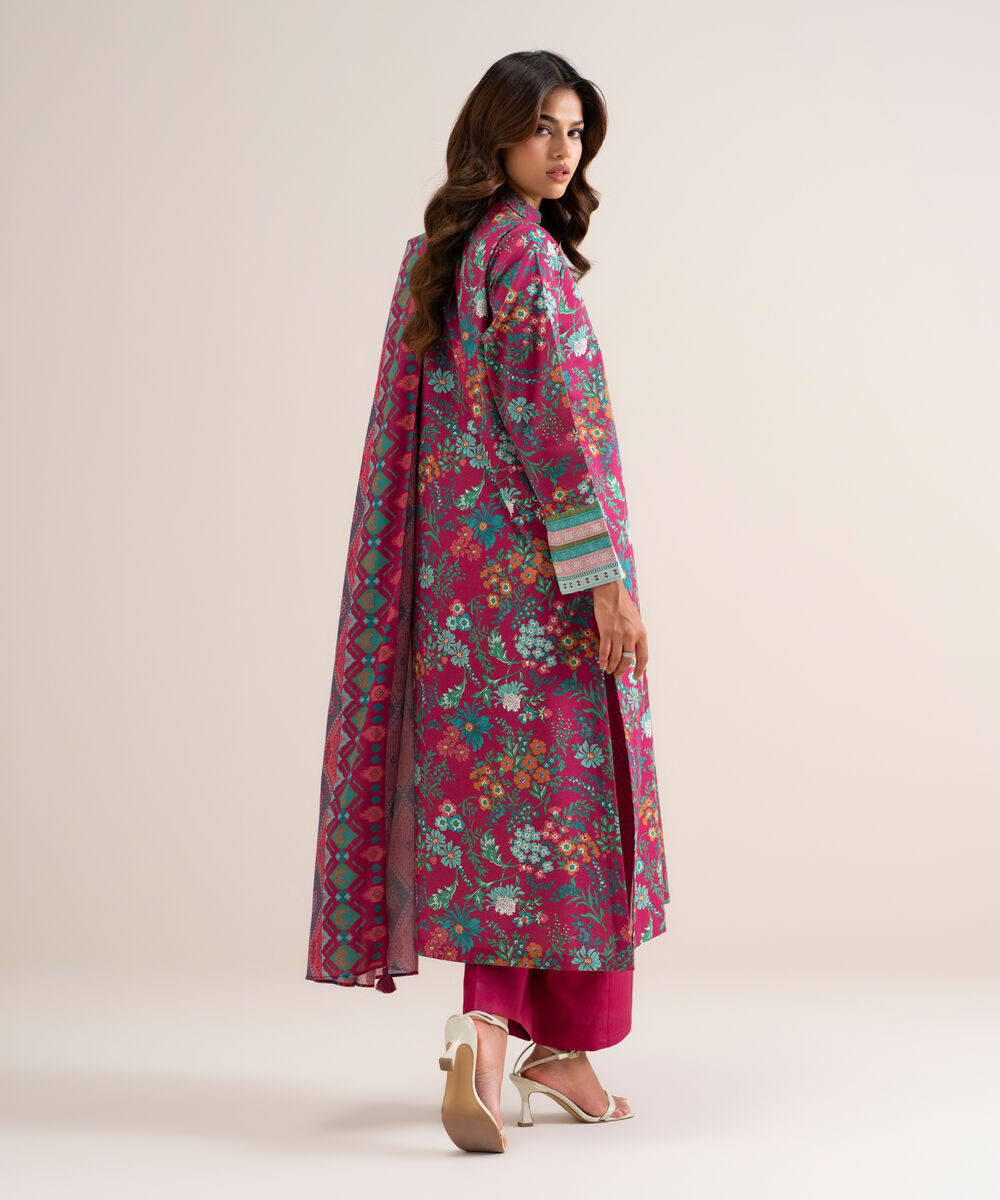 Women's Unstitched Printed Lawn Red 3 Piece Suit