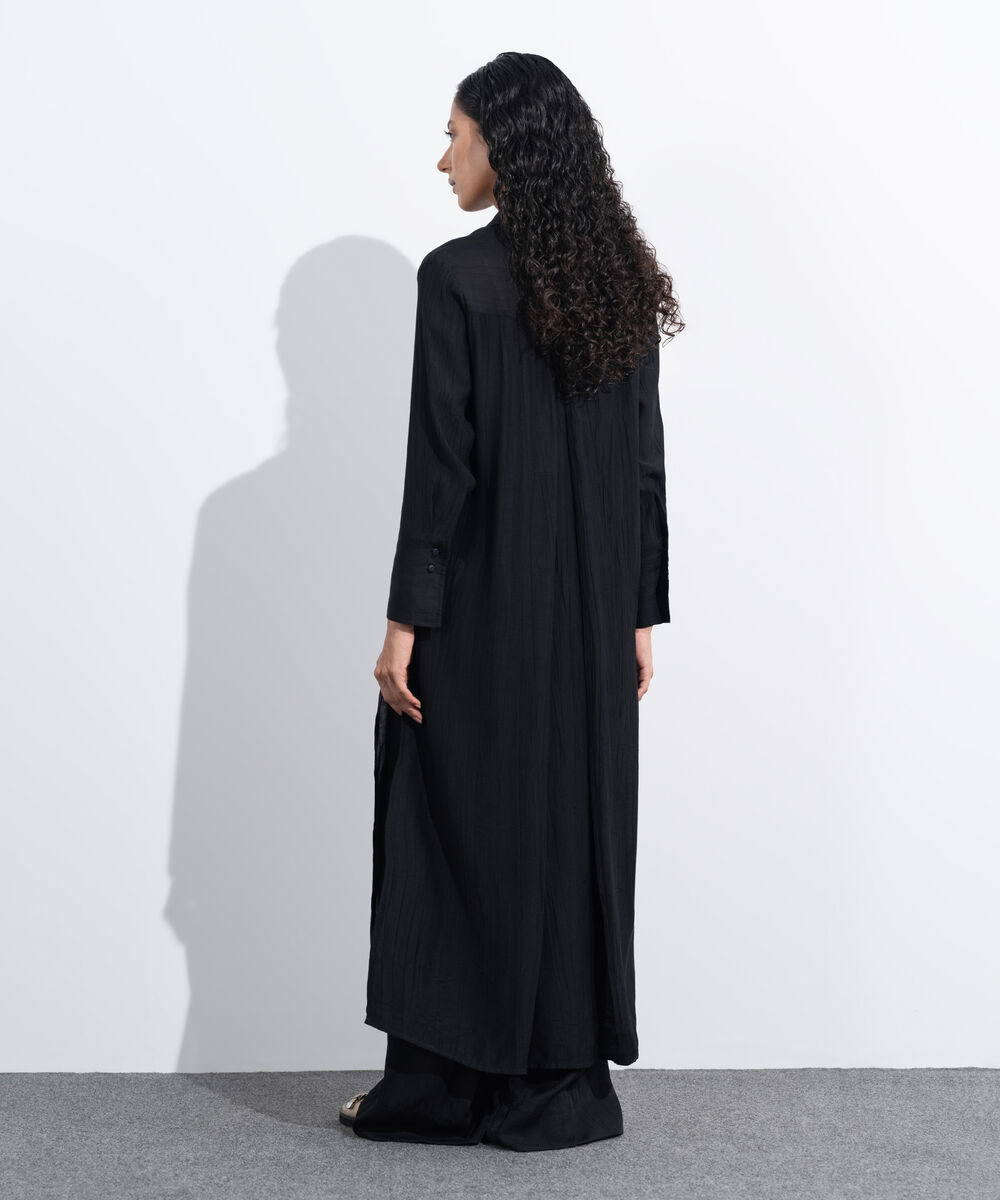 Women's Western Wear Black Textured Button Down Dress