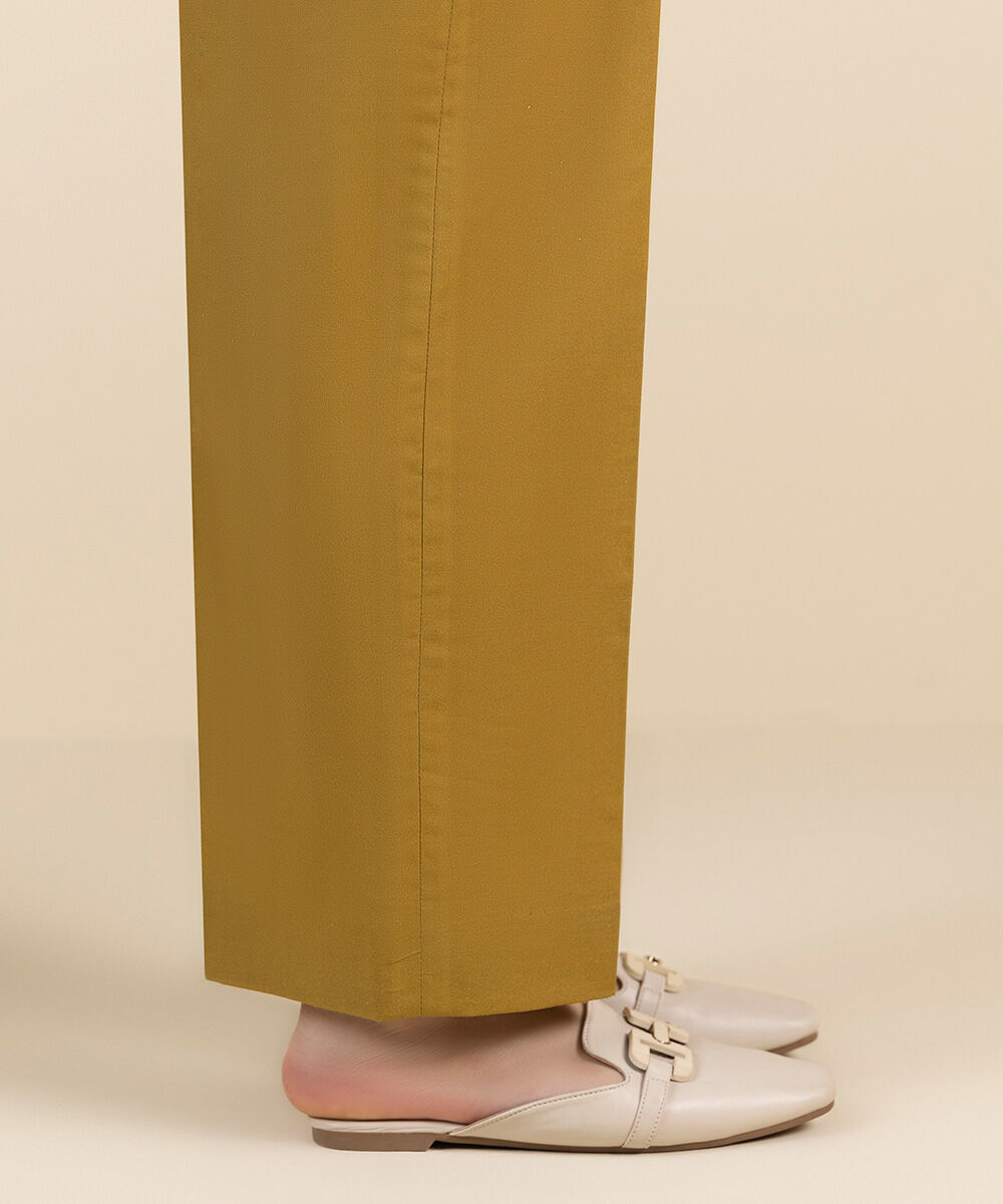 Unstitched Women's Solid Cotton Yellow Trousers