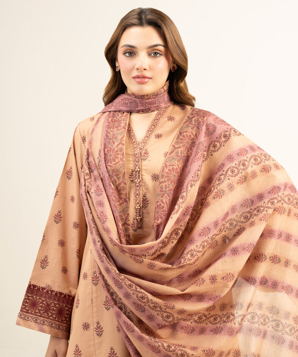 Women's Unstitched Lawn Embroidered Pink 3 Piece Suit