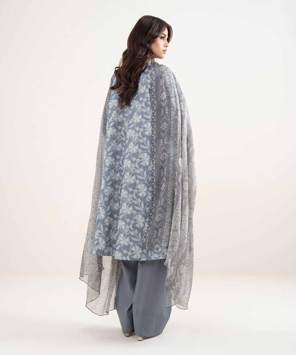 Women's Unstitched Lawn Grey Printed 3 Piece Suit