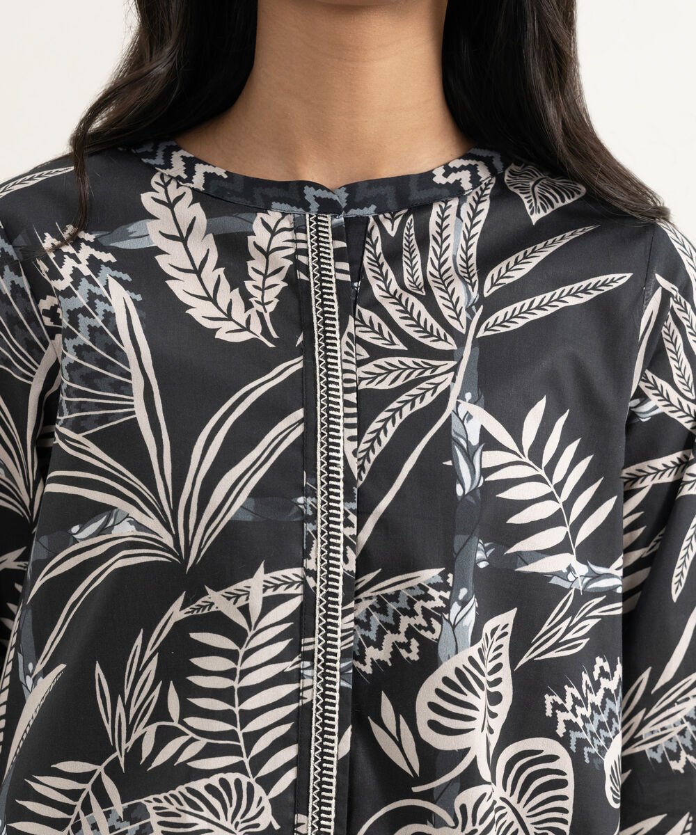 Women's RTW Cambric Embroidered Black Straight Shirt