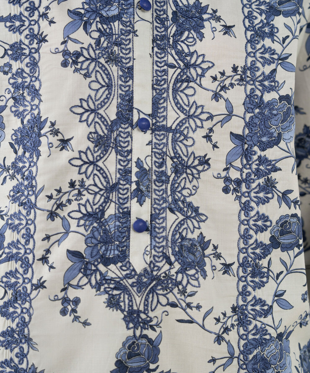 Women's RTW Cotton Embroidered White 2 Piece Suit