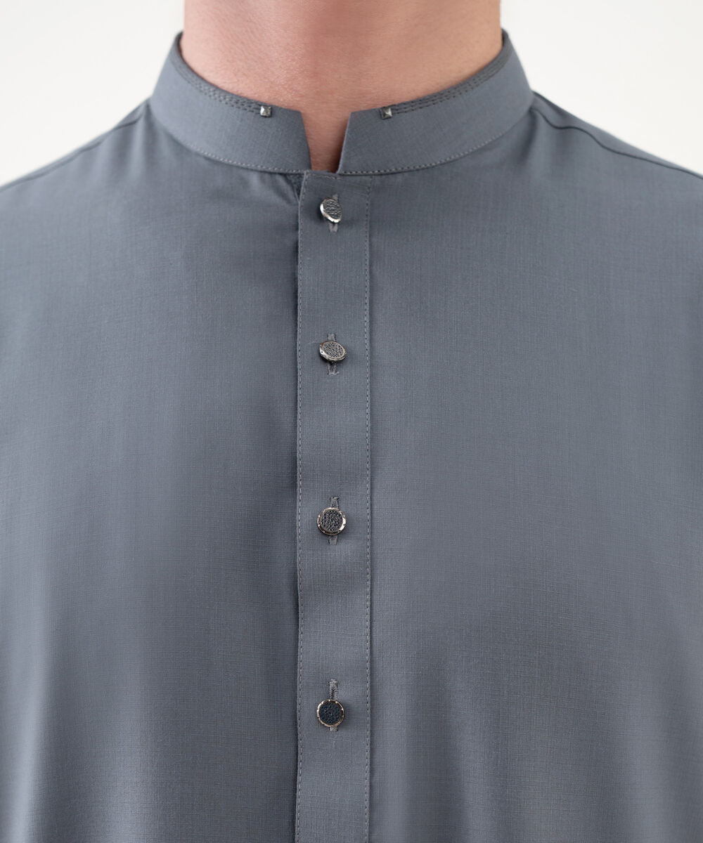 Men's 100% Cotton Embroidered Grey Kameez Shalwar