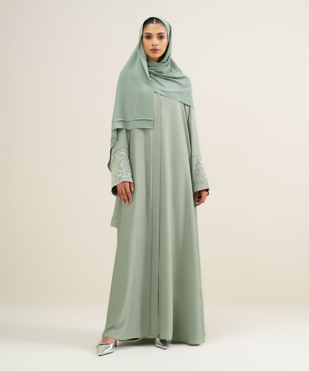 Women's Pistachio Green Raglan Abbaya Set