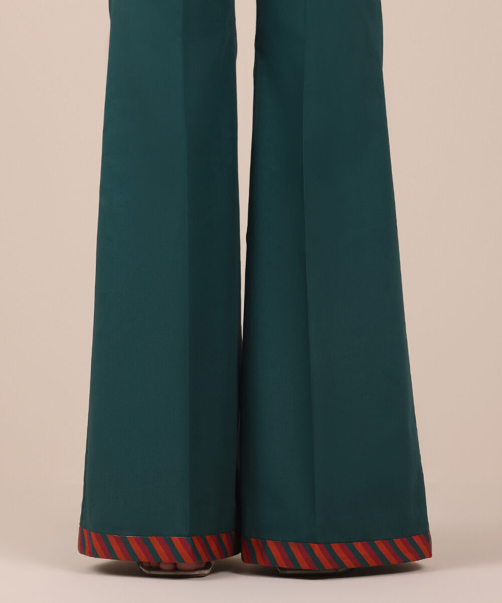 Women's Unstitched Cotton Solid Green Trousers