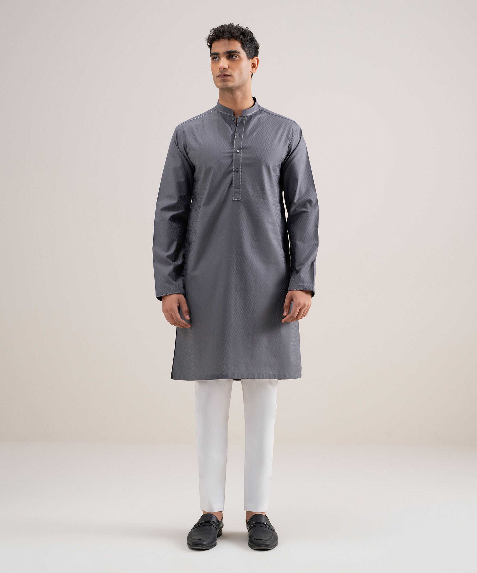 Sapphire - Embroidered Cotton Jacquard Kurta