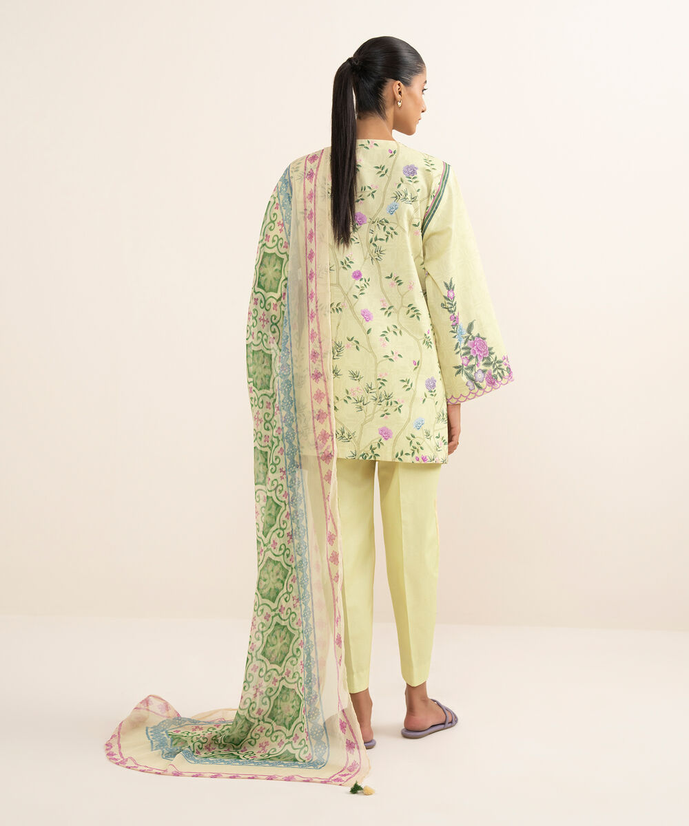 Women's Unstitched Lawn Printed Yellow 3 Piece Suit