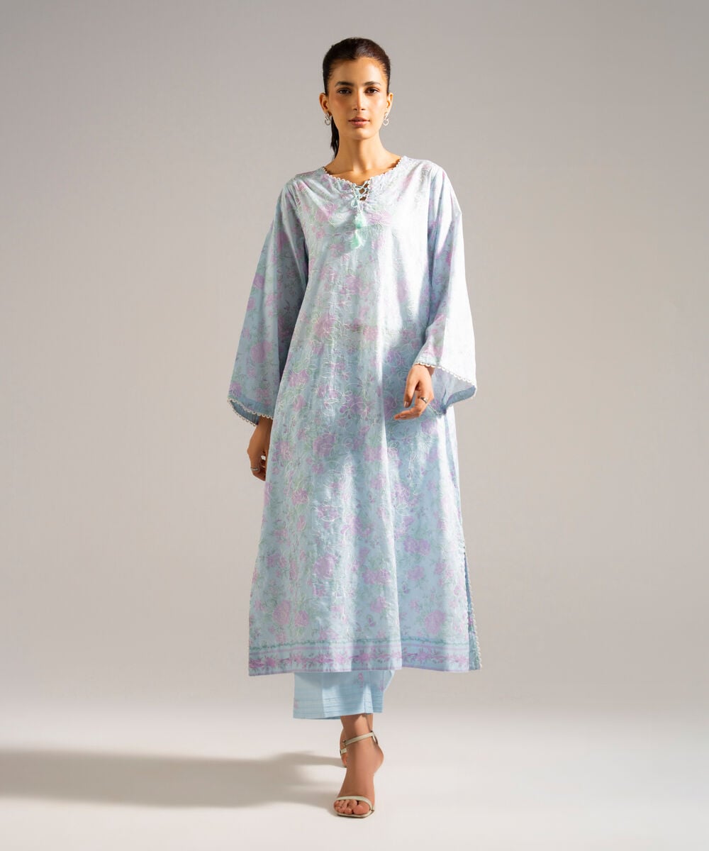 Women's RTW Lawn Embroidered Blue 2 Piece Suit
