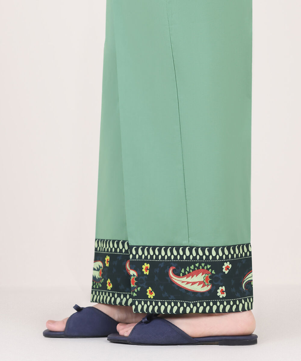 Women's RTW Cambric Green Solid Straight Pants