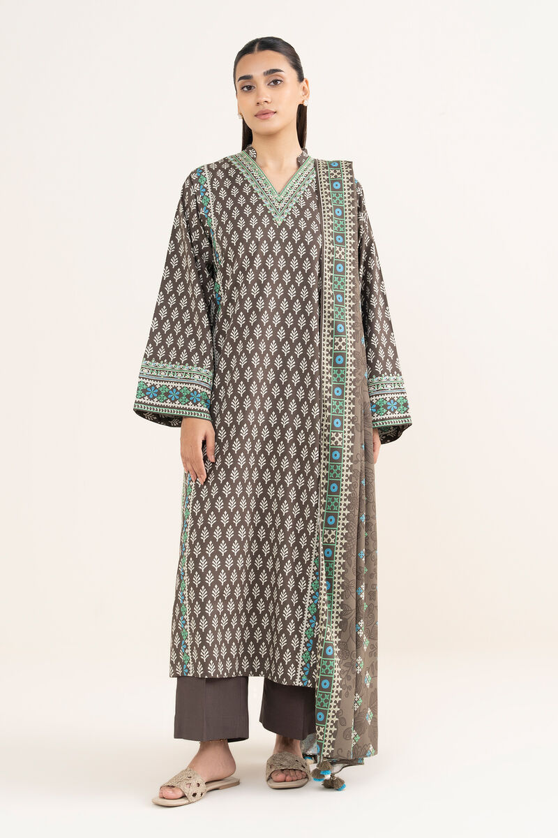 3 Piece -  Embroidered Linen Suit