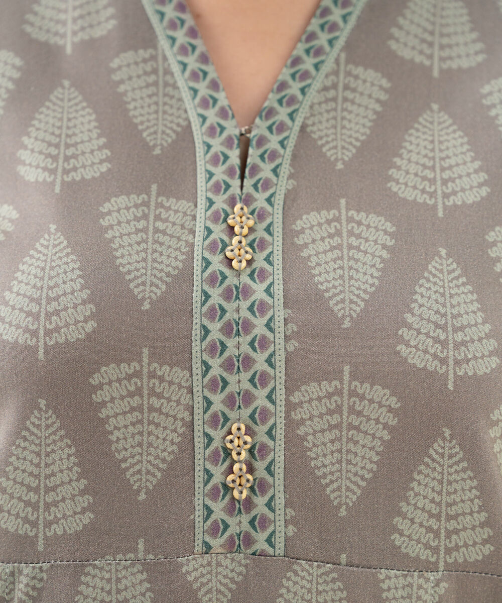 Women's Unstitched Linen Printed Beige 3 Piece Suit