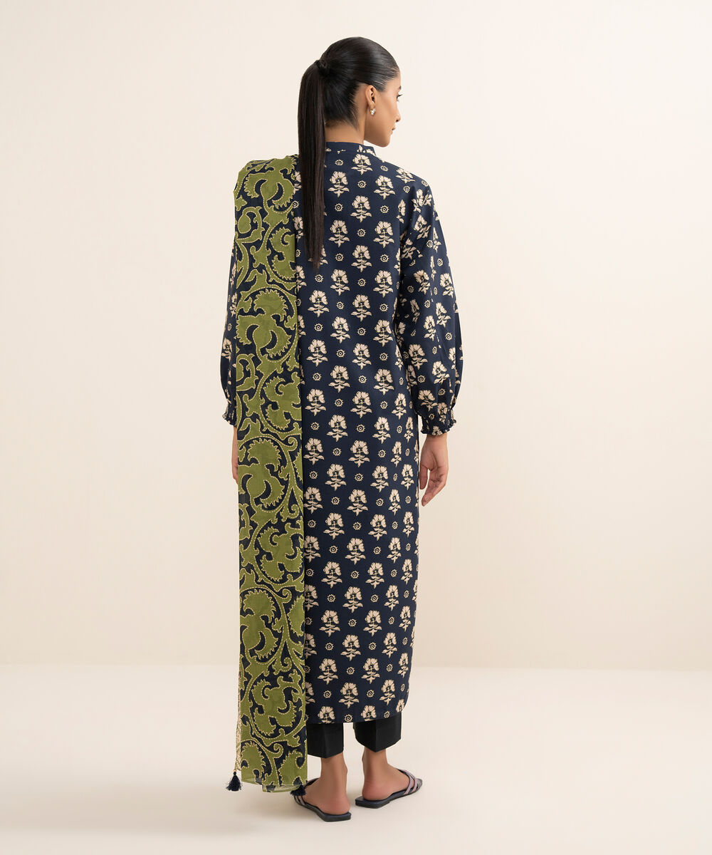 Women's Unstitched Cotton Printed Multi 3 Piece Suit