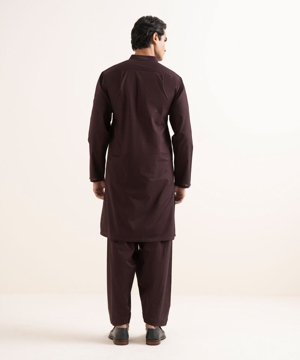 Men's Stitched Premium Cotton Maroon Suit