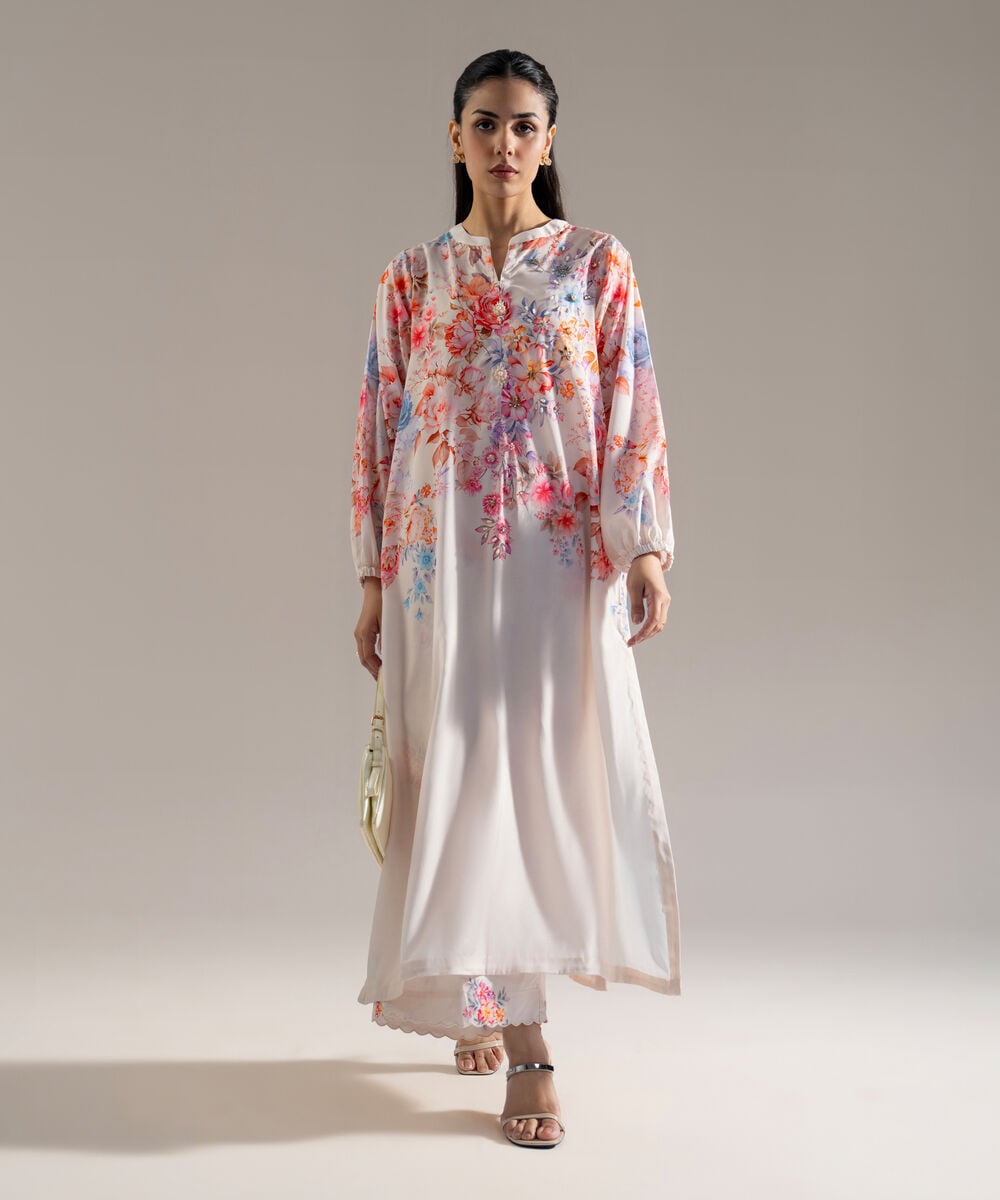 Women's RTW Printed Off White Blended Grip 2 Piece Suit