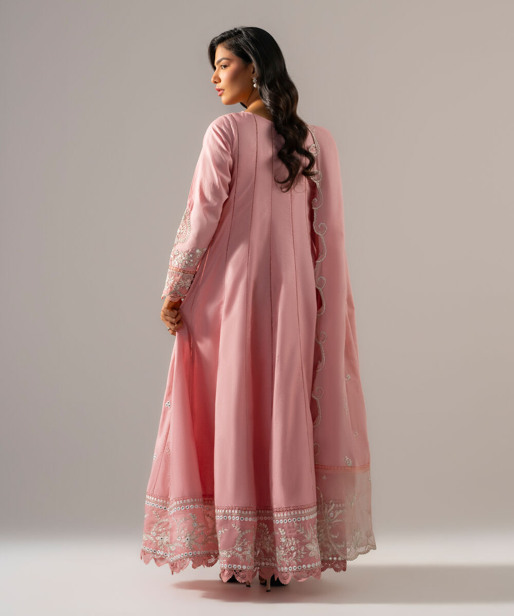 Women's RTW Dobby Solid Embroidered Pink 3 Piece Suit