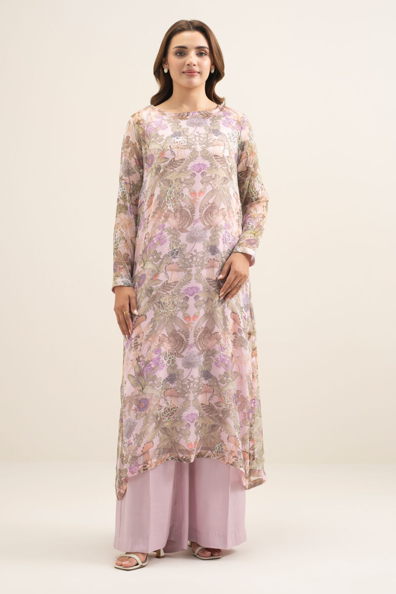 2 Piece - Embroidered Chiffon Suit