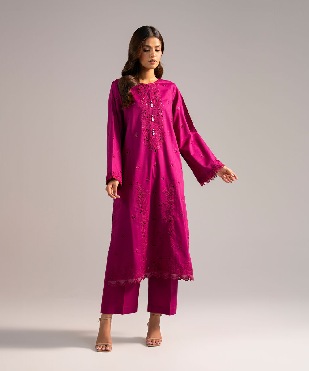 Women's RTW Dobby Embroidered Pink 2 Piece Suit