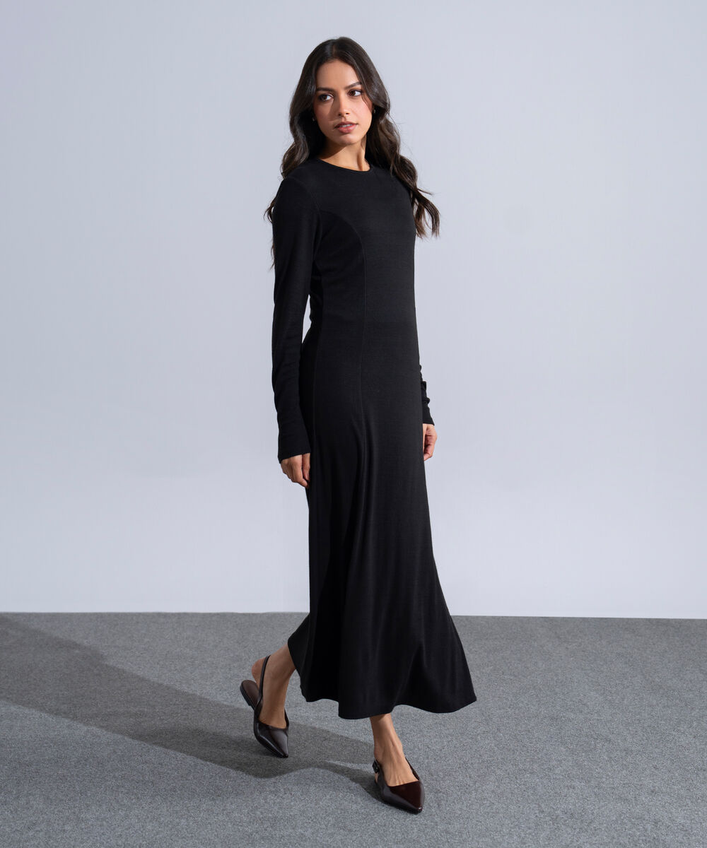 Women's Western Wear Black Long Knit Dress