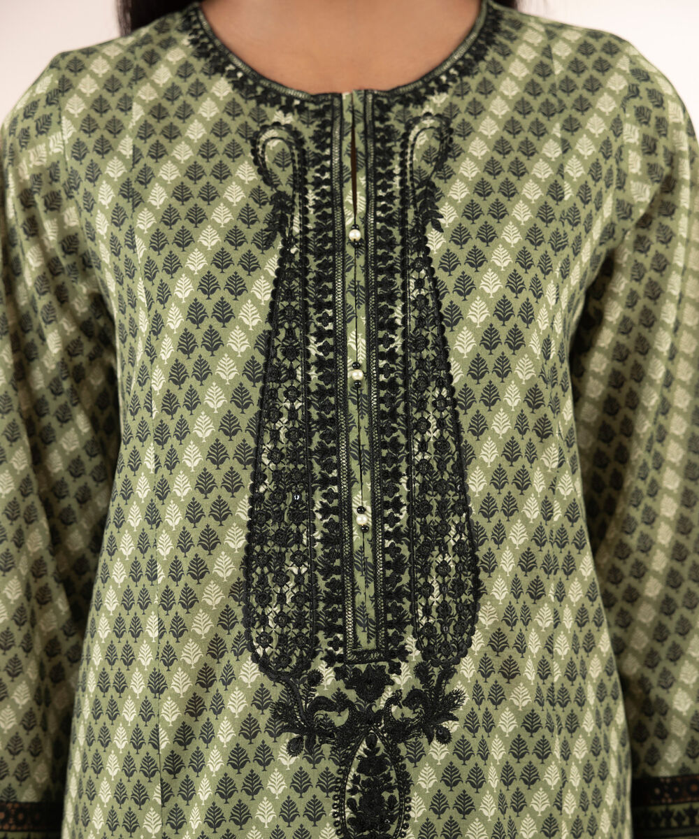 Women's RTW Lawn Green Embroidered A-Line Shirt