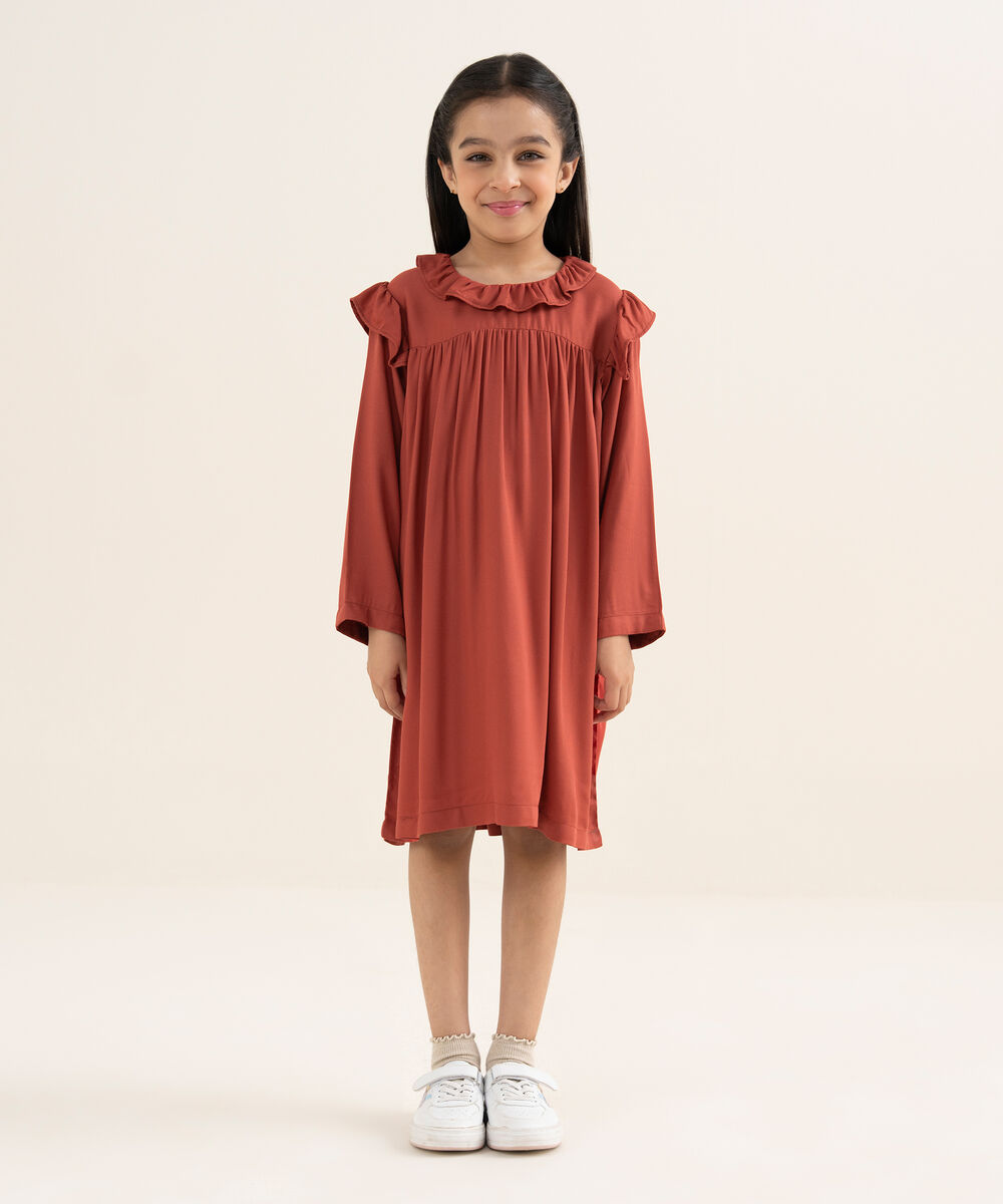 Girl's Bedford Solid Maroon Frock