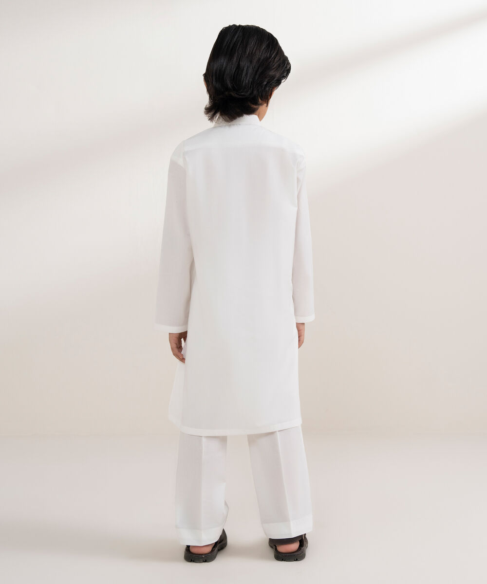 Boys Stitched 100% Cotton Off White Kurta