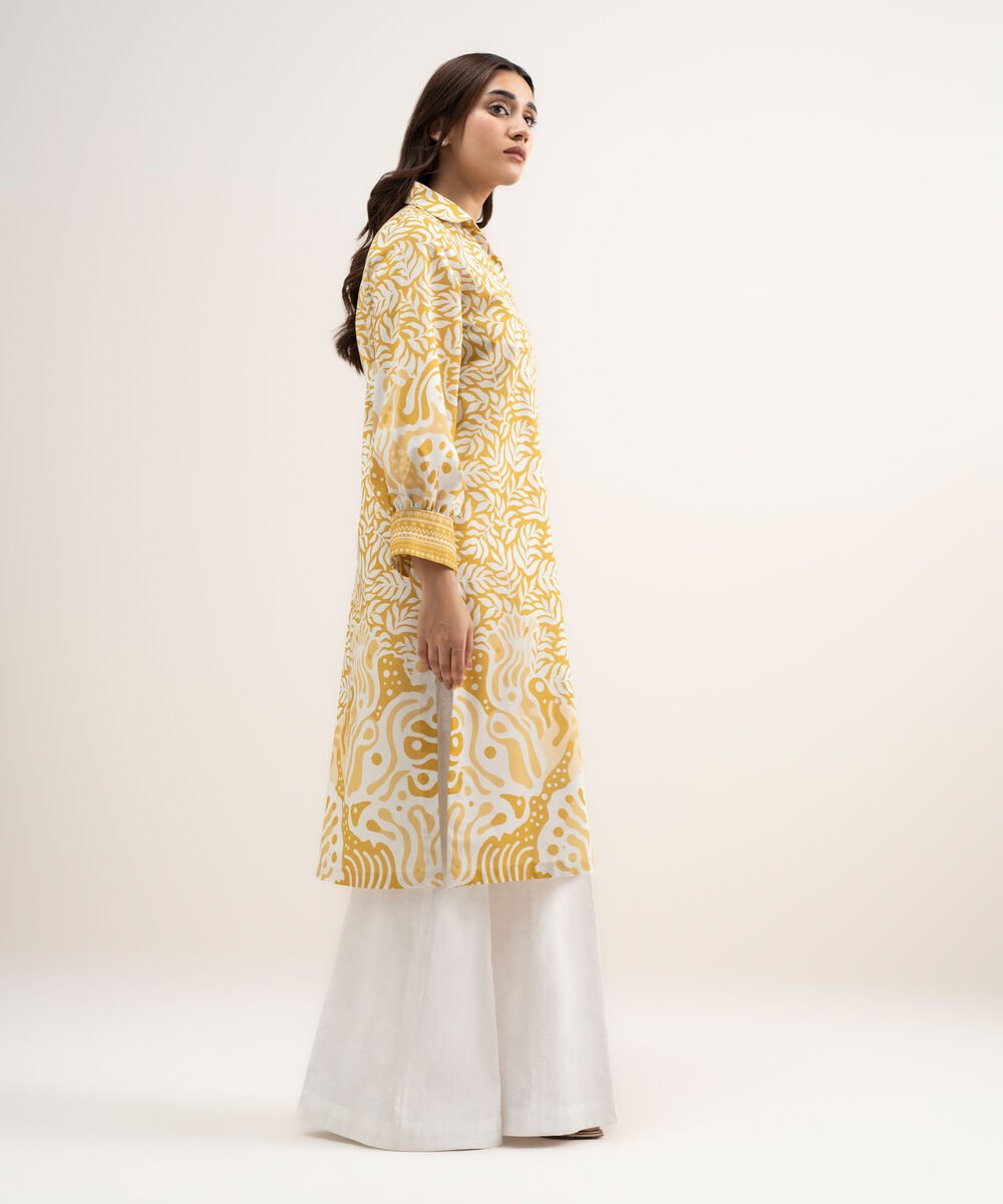Women's Unstitched Lawn Printed Yellow Shirt