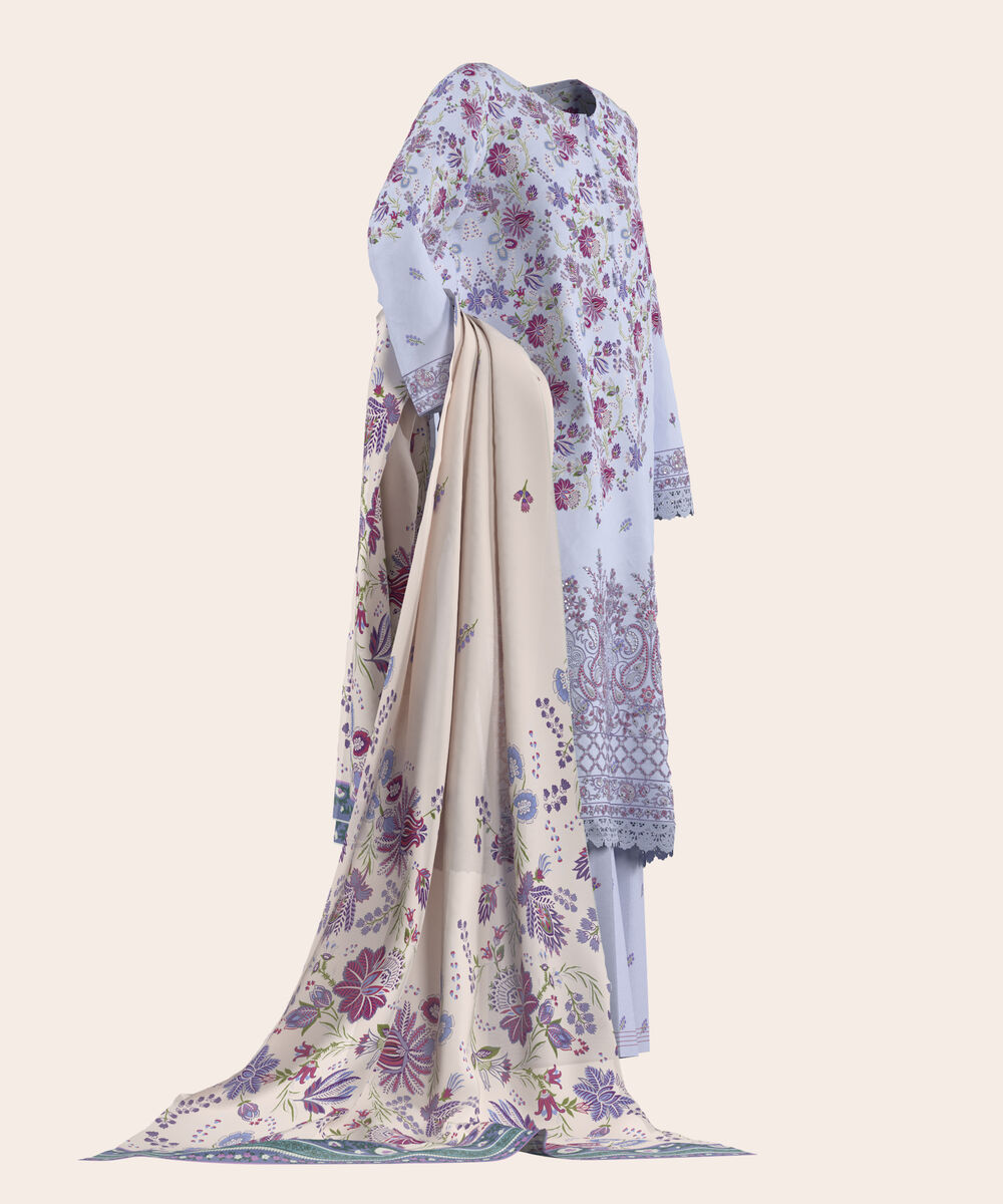 Women's Unstitched Lawn Lilac  Embroidered 3 Piece Suit