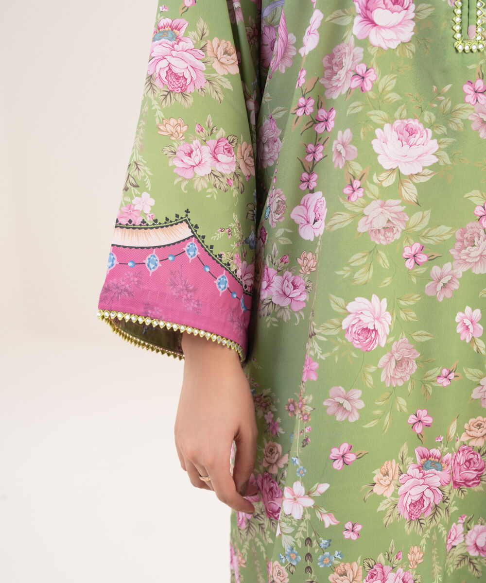 Women's RTW Blended Grip Green Printed A-Line 2 Piece Suit